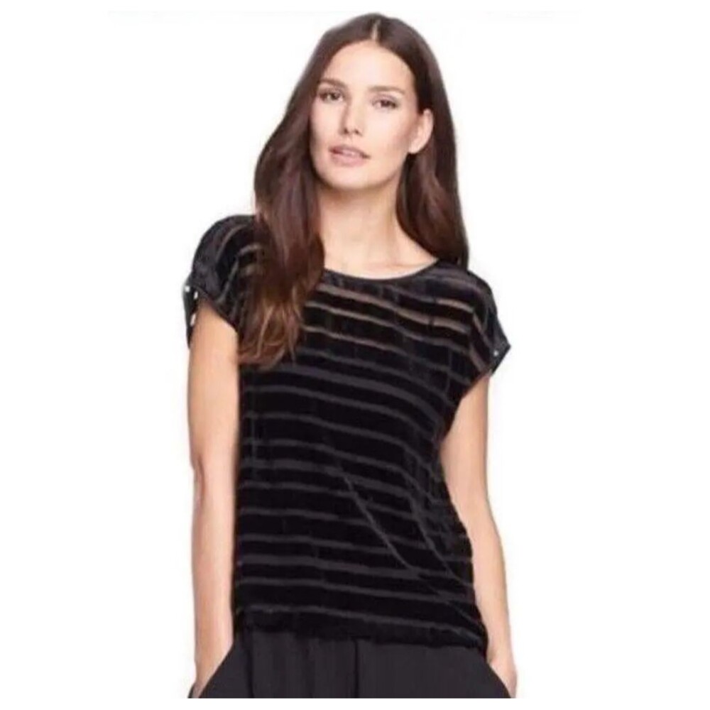 Eileen Fisher Velvet Burnout Tunic Top Blouse Sheer Striped‎ Silk Blend Large
